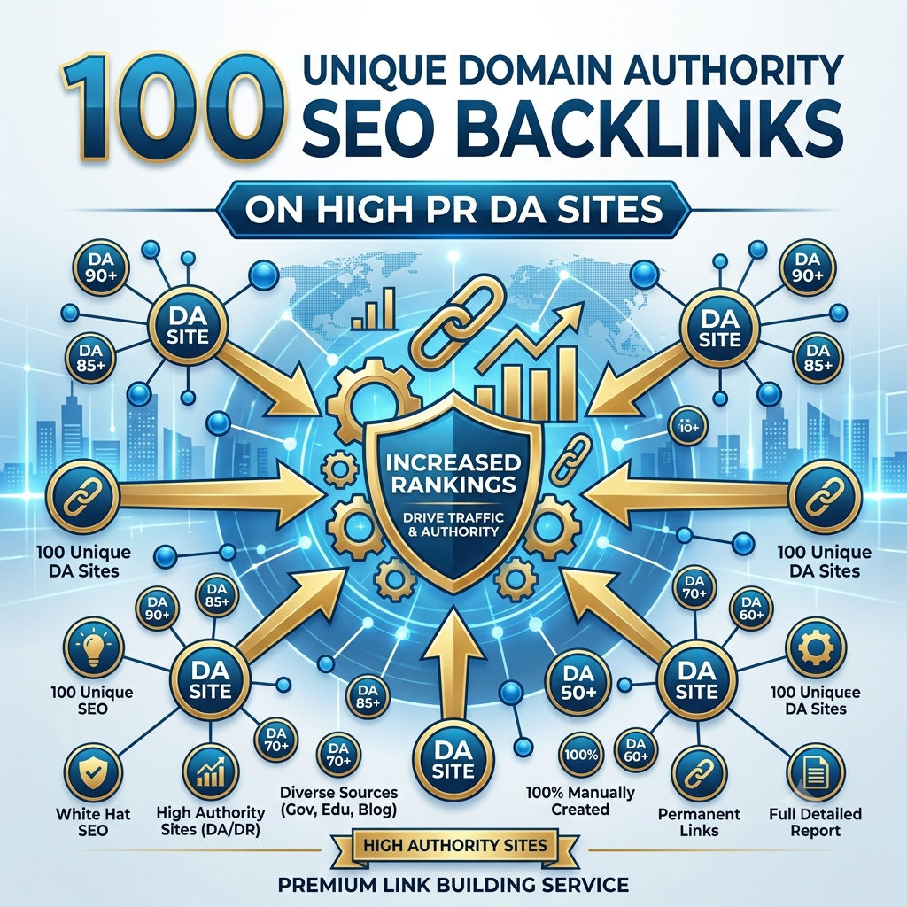 100 Unique Domain Authority SEO Backlinks On High PR DA Sites