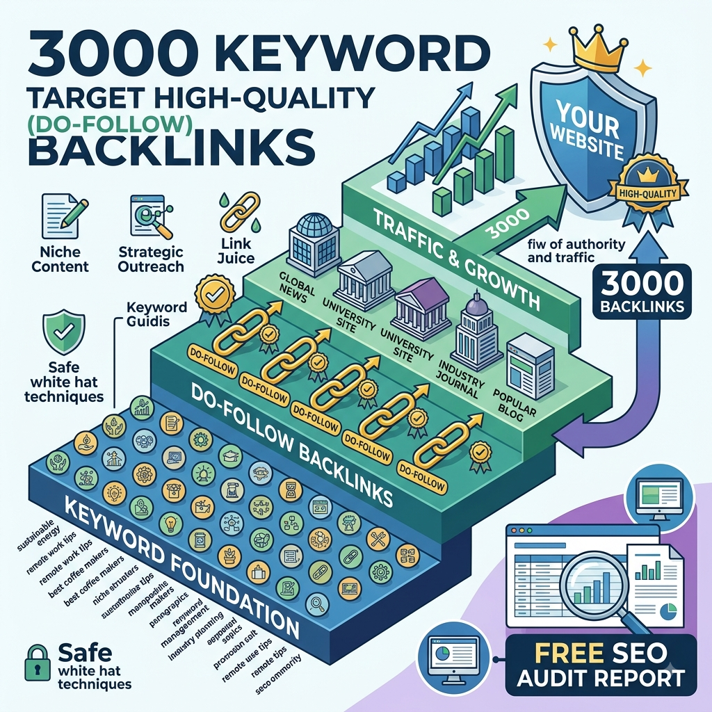 3000 Keyword Target High-Quality (Do-follow) Backlinks + Free SEO Audit Report