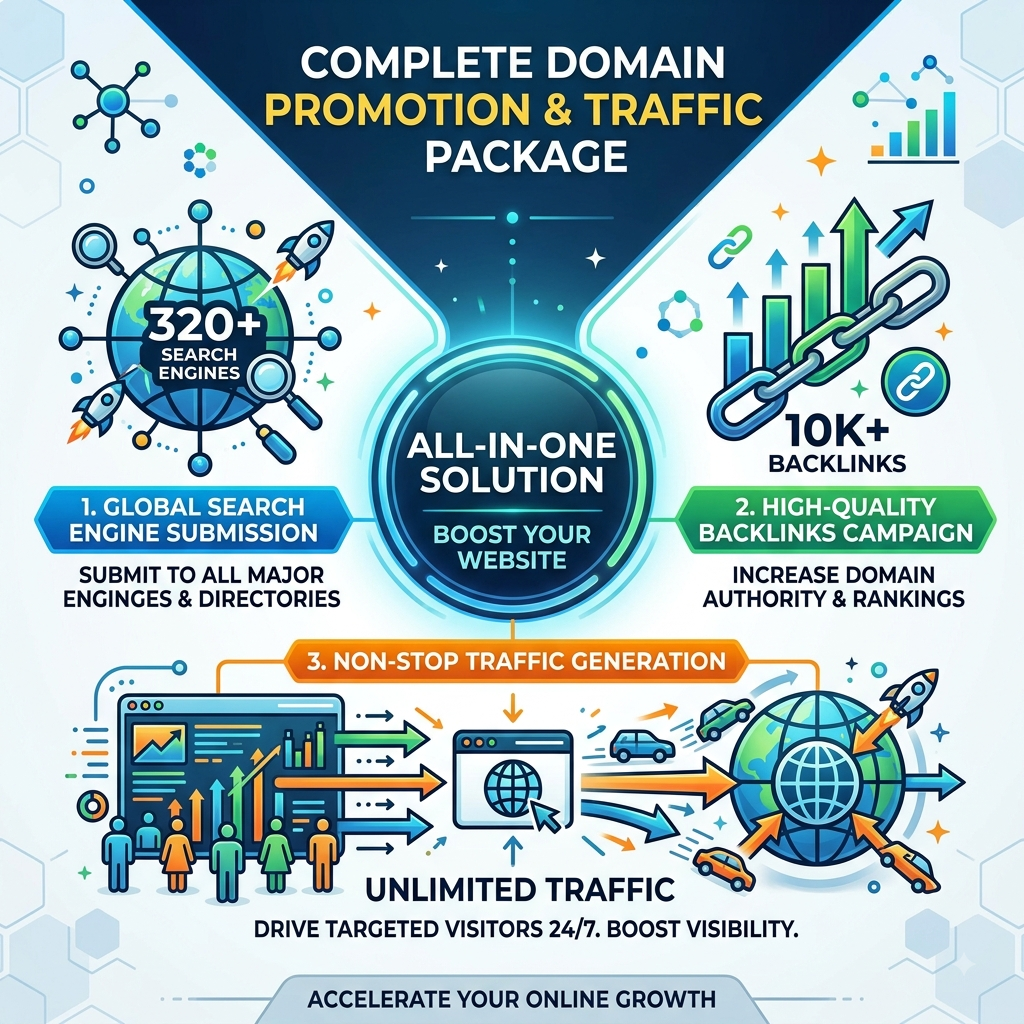 DOMAIN Website Submission to 320 Search Engines+ 10K Backlinks+ NonStop Traffic