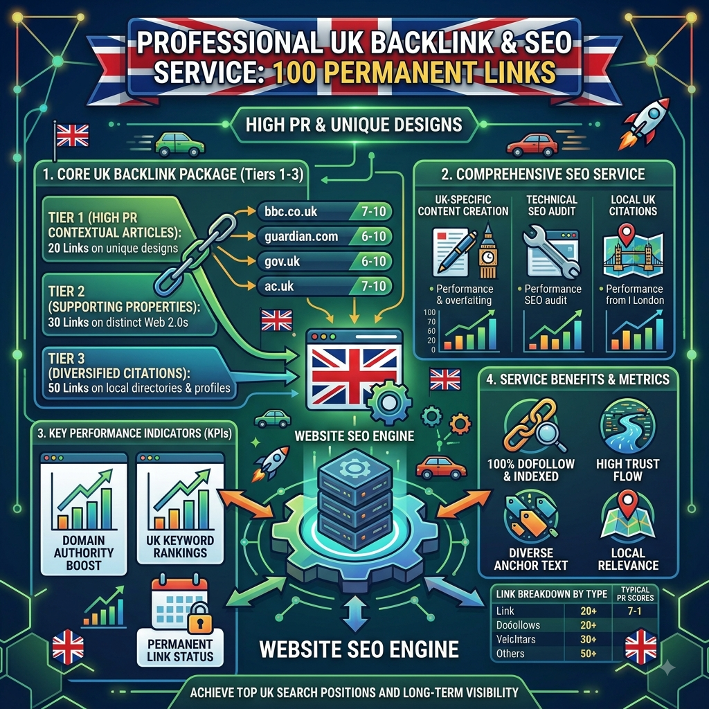 100 permanent UK backlinks with high pr sites seo service